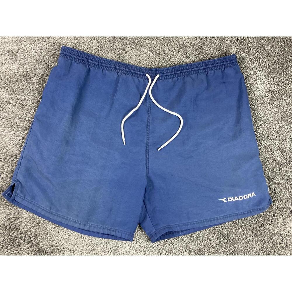 Vintage Diadora Soccer Shorts Royal Blue Mens 100% Nylon Shiny Y2K Retro Sz XL